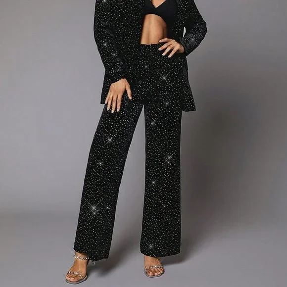 Black Party Womens Rhinestone Detail Velvet Blazer - Picture 3 of 5